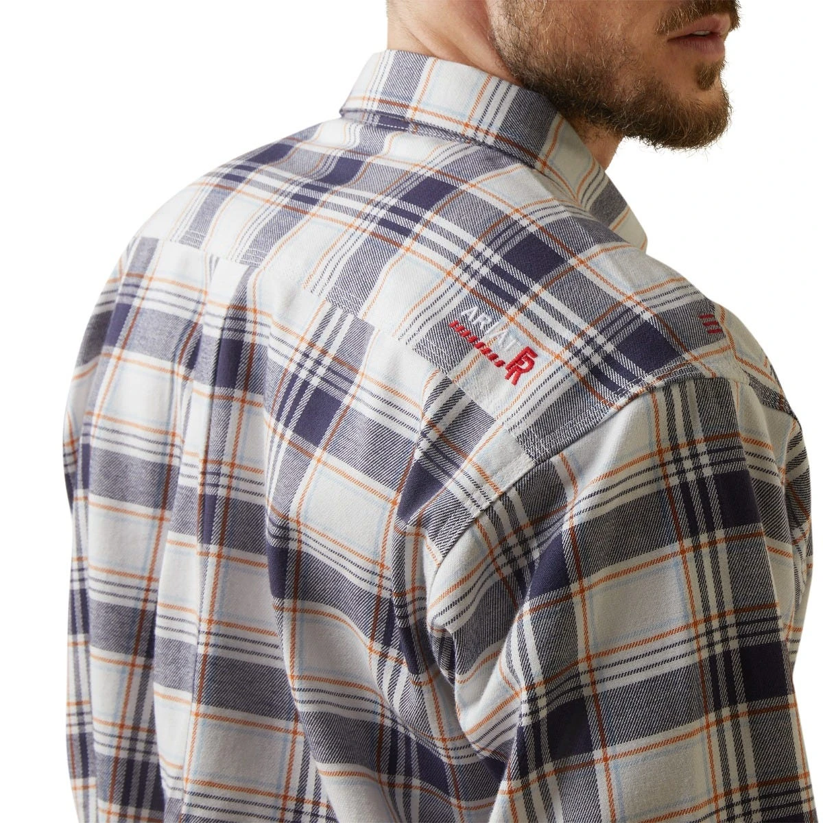 Ariat Shirts: Men's 10043743 Navy White Plaid FR Chiseled Button Down Long Sleeve Work Shirt - Image 4