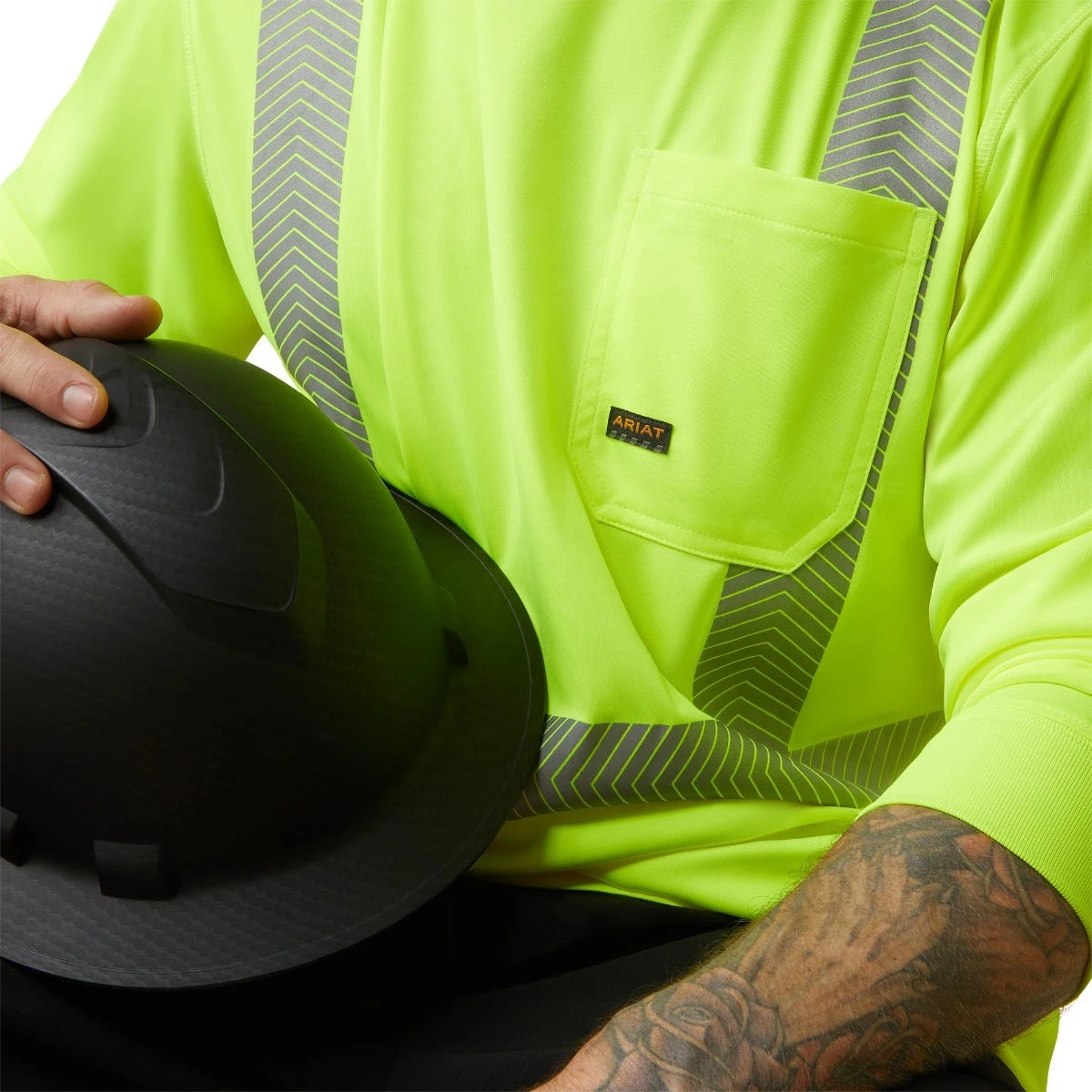 Ariat Rebar Workwear: Men's 10043823 Hi-Vis Bright Yellow ANSI Long Sleeve T-Shirt - Image 3