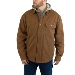 Wolverine Shirts: Men's W1203890 231 Brown Hooded Overman Shirt Jacket