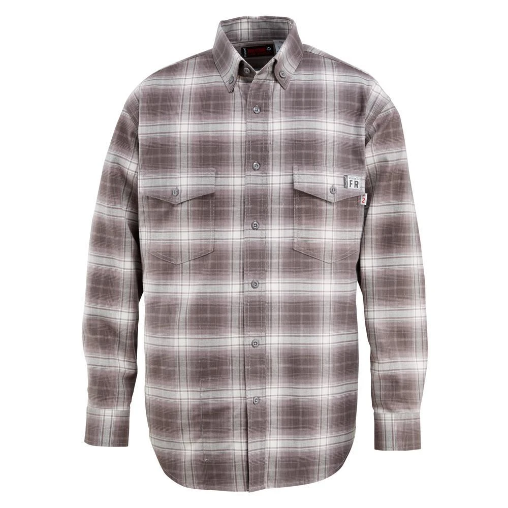 Wolverine Apparel: Men's W1203980 010 FR FireZer0 Charcoal Plaid Long Sleeve Twill Shirt