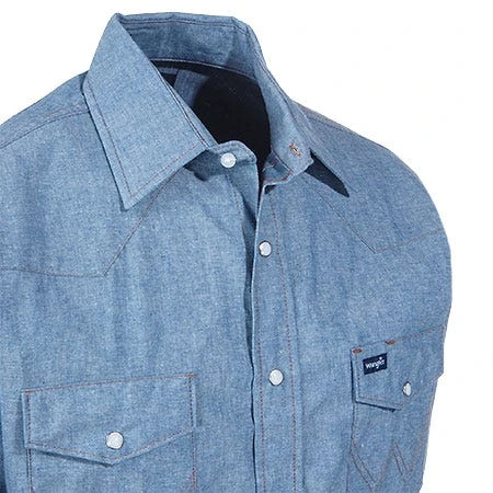 Wrangler Shirts: Men's Blue Chambray 70136 MW Cowboy Cut Long Sleeve Work Shirt - Image 2