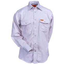 Wrangler Shirts: Men's White Plaid FR130WH Flame-Resistant Western Work Shirt